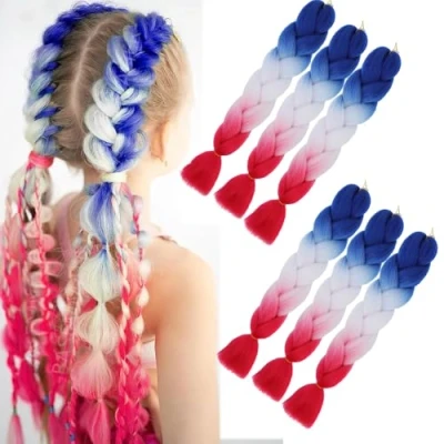 Image of braids Extensions ombre jumbo extension 24&quot; Synthetic Hair Braiding 6pcs (blue white red)