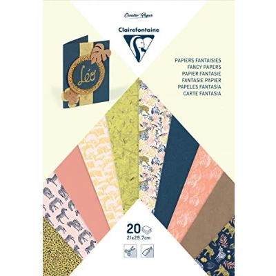Image of Clairefontaine Ref 95633C Multi Paper Pads (Includes 20 Sheets) A4 (210 x 297mm) Suitable for Card Making, Crafting &amp; Scrapbooking Safari Designs