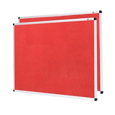 Image of VIZ PRO Notice Board Felt Red, 2 Pack, 90x60cm, Silver Aluminium Frame