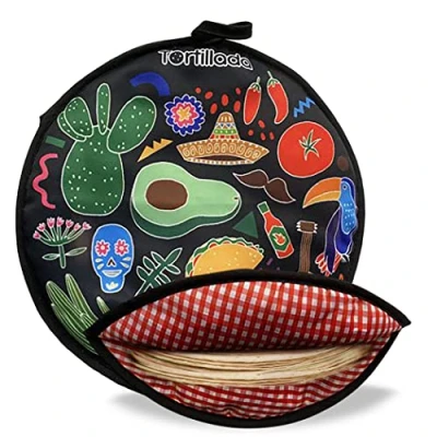 Image of Tortillada 30 cm Tortilla Warmer/Heat Container microwaveable Made of Cotton/Polyester (Black)
