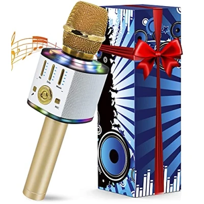 Image of Karaoke Wireless Microphone, 5 in 1 Bluetooth Microphone with Dancing LED Lights, Portable Singing Mic Machine Speaker, Home KTV Player for Kids Adults Party Support Android iOS Device