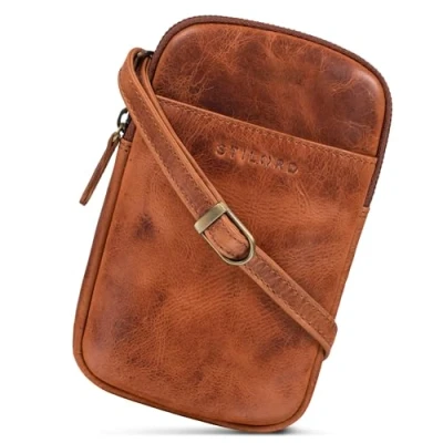 Image of STILORD &#039;Loki&#039; Leather Chest Bag Vintage Crossbody Phone Case for Smartphone Sling XS Fanny Pack Genuine Leather, Colour:Kara Cognac