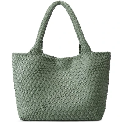Image of Queenoris Woven Bag for Women, Fashion Top Handle Shoulder Vegan Leather Shopper Large Travel Tote Bag, Bean Green