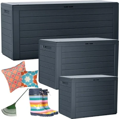 Image of Garden Storage Boxes Outdoor Furniture 140L Medium, 190L Large, 280L Extra Large Multipurpose Box Cushions/Wellies/Logs/Coal/ Tools (140 Litre, 1 Box)
