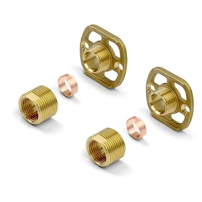 Image of Xcel Home Brass Shower Fixing Kit Plates (Pair) with 3/4 Connections Wall Mounted for Exposed Valves