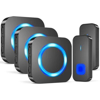 Image of Wireless Doorbell, Waterproof Cordless Door Bells Chime Kit Battery Operated at 1300ft Range, with 2 Remote Push Buttons 3 Plug in Receivers, 55 Ringtones, 5 Volume, LED Flash