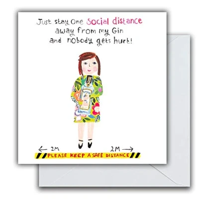 Image of Funny Birthday Gin Card, Card for Her. Social Distance Happy Humorous Greetings Female