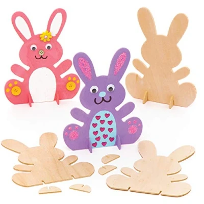 Image of Baker Ross AR974 Stand up Wooden Bunnies Pack of 6, Easter Arts and Crafts Painting Activities for Children