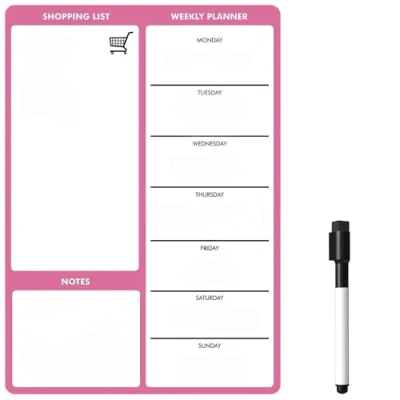 Image of TMS Magnetic Weekly Planner and Dry Wipe Pen, Meal Shopping List, Fridge Whiteboard for Prep, Notes Reminders, Daily Plan Erase Memo Board, Kitchen or Office (Pink, A3)