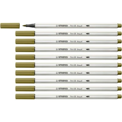 Image of Premium Fibre Tip Pen with brush STABILO 68 Pack of 10 Mud Green
