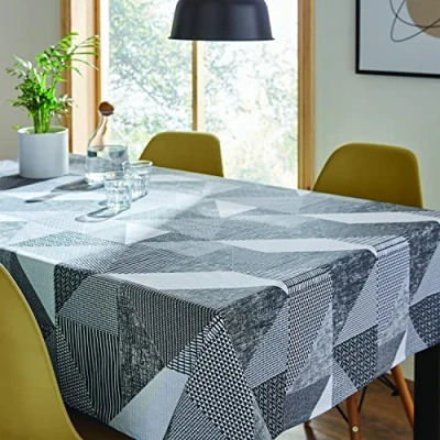Image of Catherine Lansfield Larsson Geo 137x178cm Wipe Clean Cotton Table Cloth Grey, 137x229cm, KT/44750/W/T13217/GY