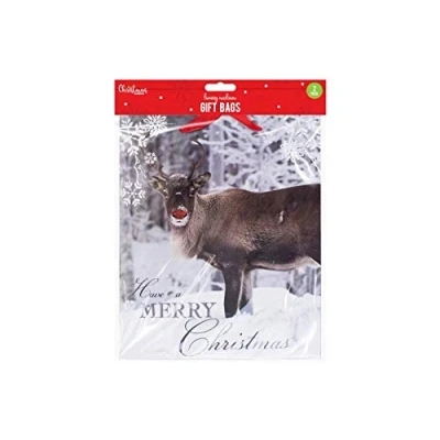 Image of TraditonaL Xmas Gifts Bags Medium Size &quot; Designs 2 Pack (Reindeer)