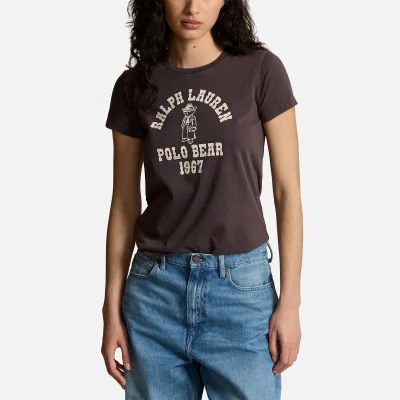 Image of POLO Ralph Lauren BEAR LOGO Cotton Jersey Tshirt Print Tshirt, Women&#039;s, Size: Medium, Pebble black