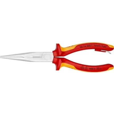 Image of Knipex Snipe Nose Side Cutting Pliers (Stork Beak Pliers) black atramentized, with multi component grips, integrated tether attachment point for a tool 200 mm 26 22 T