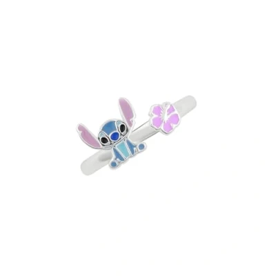 Image of Disney Girls Sterling Silver Blue Stitch and Pink Flower Ring D900020SL.PH