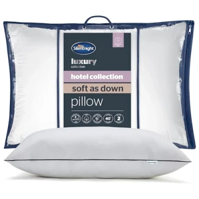 Image of Silentnight Hotel Collection Soft as Down Pillow Luxurious Sink In Feeling of Touch Quality Breathable Hypoallergenic Medium Support Synthetic Alternative Pack 1