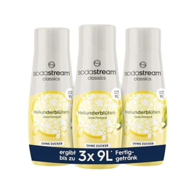 Image of SodaStream Syrup 3 x Elderflower without Sugar, 1 Bottle Makes 9 Litres of Ready Drink, Prepared in Seconds and Always Fresh, 440 ml