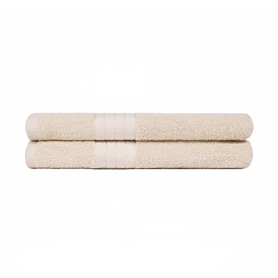 Image of Brentfords 100% Cotton Bath Towel Quick Drying Extra Large Bathroom Sheets, Jumbo Microfibre Sheet Towels Super Absorbent, Beige 90cm x 150cm Set of 2