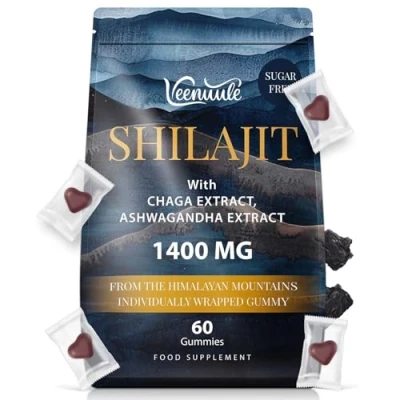 Image of Shilajit Gummies 1400MG, Most Pure High Strength Himalaya with Ashwagandha &amp; Chaga, Fulvic Acid 85+ Trace Minerals, Natural Energy Shilajt for Men Woman, No Sugar, 60 Count (Pack of 1)