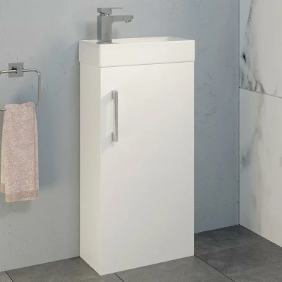 Image of Artis Breeze White Gloss Freestanding Cloakroom Vanity Unit with Basin 400mm &amp; Ibbardo Tap Waste