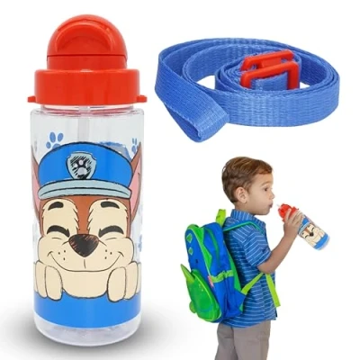 Image of PAW Patrol Water Bottle for Kids, 500ml Tritan with Strap, Summer Drinking Straw and Durable Leak Proof, BPA Free, Perfect School Travel 3+ Years