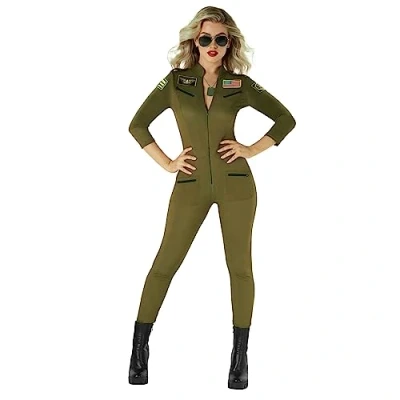 Image of Morph Costumes Aviator Costume Women Army Bodysuit Ladies Fancy Dress For Pilot Halloween Medium