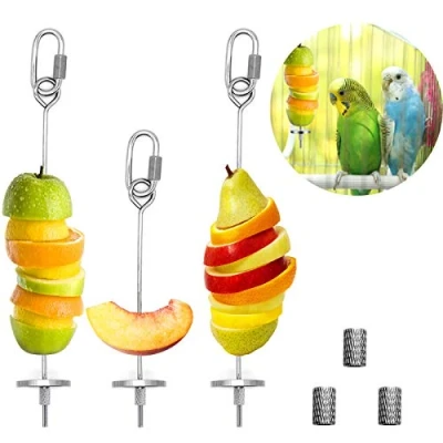 Image of Mngren 3Pcs Bird Food Holder, Feeder Toy, Stainless Steel Small Animal Fruit Vegetable Stick Skewer, Foraging Hanging Feeding Treating Tool for Parrots Cockatoo Cockatiel Cage