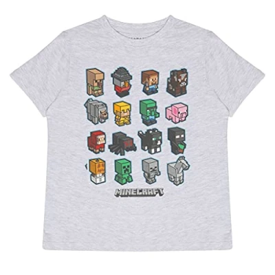 Image of Popgear Boy&#039;s Minecraft Mini Mobs Boys t shirt Heather Grey fashion shirts, Grey, 5 6 Years UK