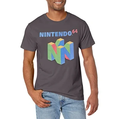 Image of Nintendo Men&#039;s N64 Logo Short Sleeve T Shirt, Charcoal, Large