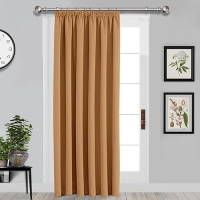 Image of Imperial Rooms Blackout Pencil Pleat Curtains for Bedroom 66 x 84 Drop Inch Beige Thermal Insulated Door Curtain, 1 Panel with Tieback