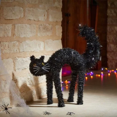 Image of 42cm Black Scaredy Cat with Arched Back Halloween Decoration