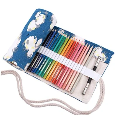 Image of Amoyie Hand Roll Up Pen Bag Canvas Organiser for 36 Coloring Pencil Artist Carrier Wrap Kid Adult