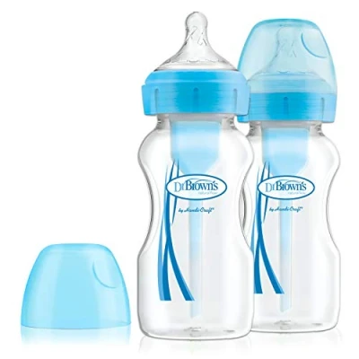 Image of Dr. Brown&#039;s Options+ Anti Colic Baby Bottle, Wide Neck, 270ml, 2 Pack, Blue