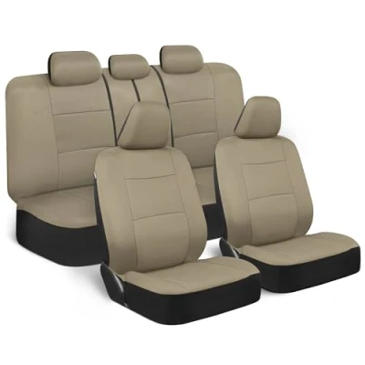 Image of BDK PolyPro Car Seat Covers Full Set in Solid Beige Front and Rear Split Bench Cover, Easy to Install, Universal Fit Interior Accessories for Auto Truck Van SUV