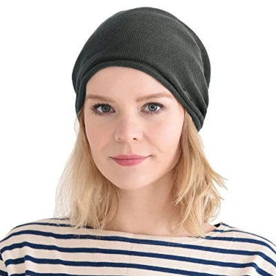 Image of Slouchy Summer Beanies for Women &amp; Men, Indoor Winter Organic Knit Hat Chemo Sensitive Skin Men Fashion All Season Medical Cancer Natural Dark Grey