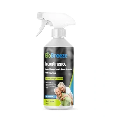 Image of BioBreeze Incontinence Odour &amp; Stain Remover Spray With Bio Enzymes Human Urine/Soiling Cleaner For Elderly Care Enzymatic Formula Super Strength Fresh Linen 500ML
