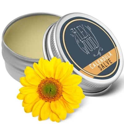 Image of The Ilex Wood vegan Calendula Salve All natural handcrafted balm, soothes rashes, itching, dry skin, eczema, chapped hands, palm oil free, cruelty &amp; plastic moisturising. 100ml