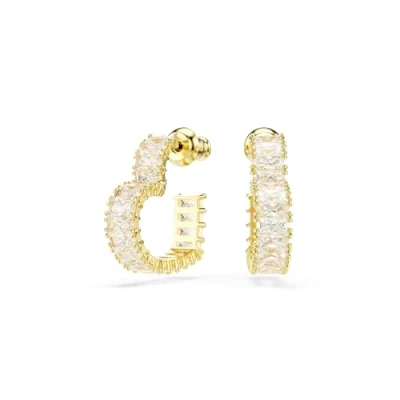 Image of Swarovski Matrix hoop earrings, Baguette cut, Heart, Small, White, Gold tone plated