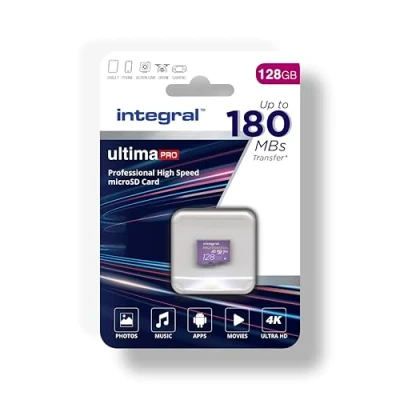 Image of Integral 128GB Micro SD Card 4K Video Read Speed 180MB/s and Write 150MB/s MicroSDXC A2 C10 U3 UHS I 180 V30 Our Fastest Ever High Memory