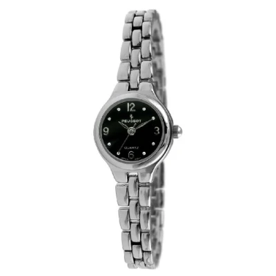 Image of Peugeot Women&#039;s Petite Round Wrist Watch with Link Bracelet, Black, Classic