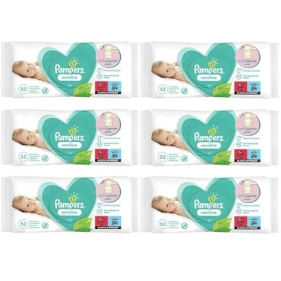Image of Pampers Sensitive 81687204 Baby Wet Wipes 52 pc(s) (Wet Wipe, Plastic Bag, Girl/Boy, Turquoise, White, Germany, 1.79 kg)