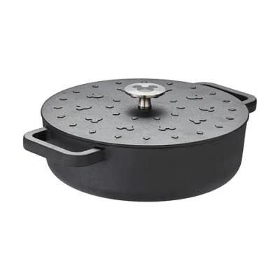 Image of Prestige Disney Monochrome Shallow Cast Iron Casserole with Lid, 24cm Black, Pot Pre Seasoned