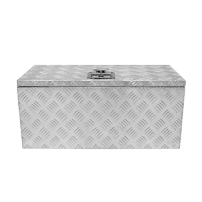Image of Aluminium Tool Box 70L Lockable Chest 2 Keys Trailer Truck Van Locker Boxes Storage Heavy Duty Checker Plate Rubber Base Liner Seal Gas Struts Carry Case Large 28&quot; x 12.5&quot; 12&quot; 710mm 320mm 310mm