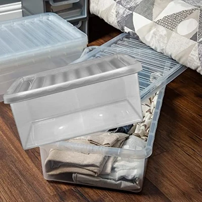 Image of STORM TRADING GROUP 32 Litre Large Underbed Clear Plastic Storage Box Strong Stackable Container With Lids (1)