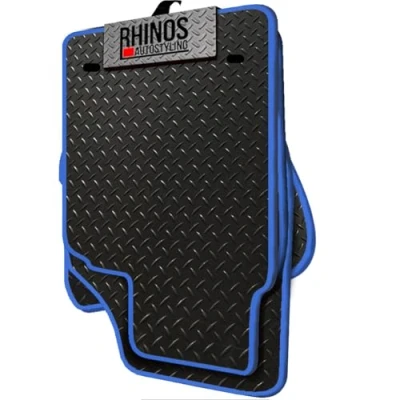 Image of TAILORED FOR VOLKSWAGEN ID4 (2021 ONWARDS) FULL SET OF HEAVY DUTY DURABLE INTERIOR FLOOR RUBBER CAR MATS BLACK + BLUE EDGING