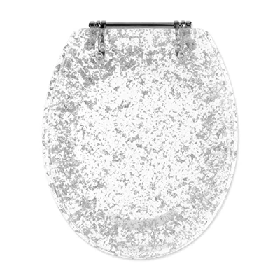 Image of Navaris Glitter Toilet Seat Transparent with Sparkly Silver See Through Resin Loo Glittery Sparkles/Chrome Hinges
