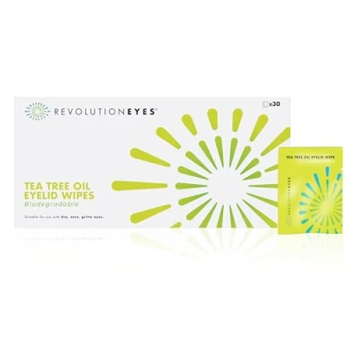 Image of Revolutioneyes Tea Tree Eyelid Wipes 30 x Single Use Cleansing Containing Oil, Suitable For Dry Eyes, MGD &amp; Blepharitis Individually Wrapped, Biodegradable