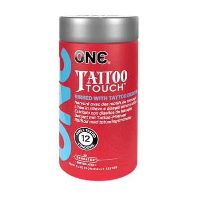 Image of ONE® Tattoo Touch Condoms Textured with Unique Inspired Designs Vegan, Non GMO, Natural Rubber Latex 12 Count