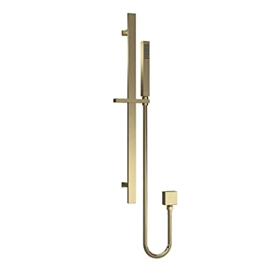 Image of nuie A8167 Shower Modern Bathroom Square Slide Rail Kit with Outlet Elbow, Flex Hose and Single Function Handset, 685mm, Brushed Brass