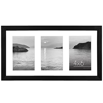 Image of Americanflat 8x16 Panoramic Picture Frame in Black Three 6x4 Photo Openings Multi Aperture Collage with Horizontal and Vertical Formats for Wall Tabletop